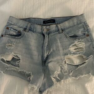 Aeropostale Women's Light Blue Distressed Denim Shorts